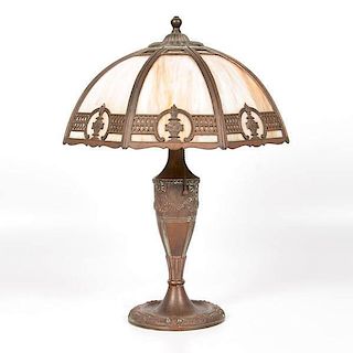 Caramel Slag Glass Lamp Attributed to Edward Miller & Co. 