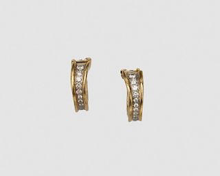TIFFANY & CO. 18K Yellow Gold, Platinum, and Diamond Earclips