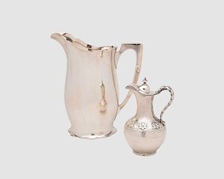 Silver "Antique" Pattern Water Pitcher, Wallace, maker, together with an American Covered Jug, Rogers & Wendt, maker