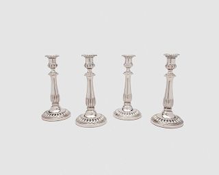 Set of Four Georgian Weighted Silver Candlesticks, London, John Roberts & Co., maker; 1809 and 1810