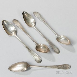 Five Ephraim Brasher Silver Spoons
