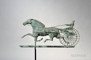 Molded Sheet Copper and Copper Wire Horse and Sulky Weathervane