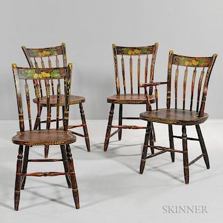 Set of Four Grain-painted and Stencil-decorated Fancy Chairs