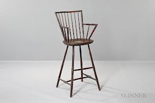 Tall Red-painted Bamboo-turned Rod-back Windsor Armchair