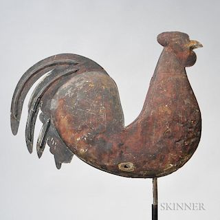 Red-painted Molded Tin Rooster Weathervane