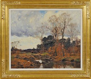 William Merritt Post (Connecticut, 1856-1935)      Late Fall Landscape with Stream