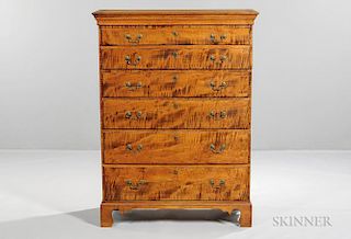 Tiger Maple Tall Chest of Six Drawers