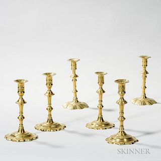 Six Cast Brass Candlesticks