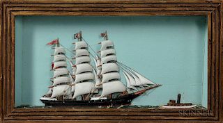 Shadow Box Diorama of an English Sailing Ship and Tugboat