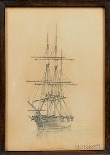 William Bradford (Massachusetts/California, 1823-1892)      Sketch of a Whaling Ship