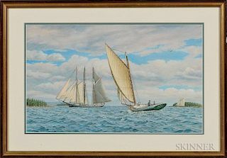 William Dennis Stille (Massachusetts, 1947-1998)      The Catboat Frances E.