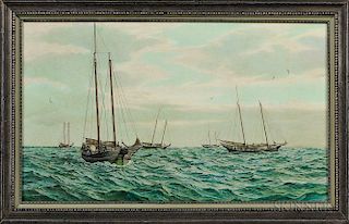 William Dennis Stille (Massachusetts, 1947-1998)      A Fleet of Fishing Boats including Pearl