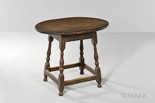 Diminutive Green/gray-painted Oval-top Tavern Table