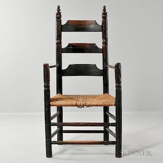 Early Black-painted Three-slat Great Chair