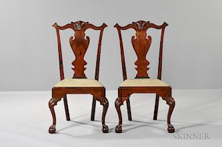Pair of Carved Walnut Side Chairs