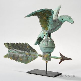 Small Molded Sheet Copper Spreadwing Eagle and Arrow Weathervane