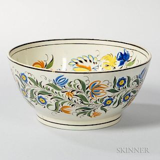 Polychrome Decorated Pearlware Punchbowl