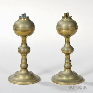 Pair of Brass Whale Oil Lamps
