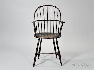 Tall Dark Red-painted Sack-back Windsor Armchair