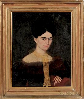 American School, 19th Century      Portrait of a Woman with a Yellow Scarf