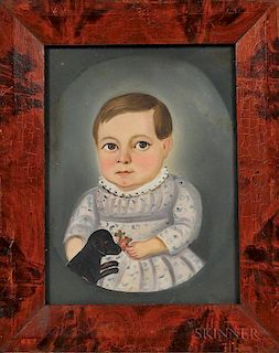 American School, Mid-19th Century      Portrait of a Child in a Gray Dress with a Dog