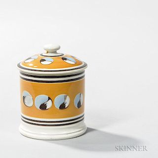 Cat's-eye and Slip-decorated Pearlware Covered Jar