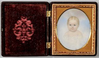 American School, Early 19th Century      Miniature Portrait of a Young Child