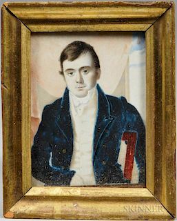 Anglo-American School, Early 19th Century      Portrait Miniature of a Young Man in a Blue Coat