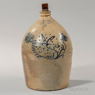 Five-gallon Cobalt-decorated Stoneware Jug