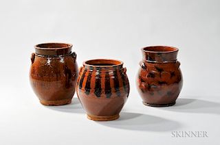 Three Manganese- and Line-decorated New England Redware Jars