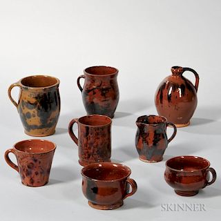 Eight Redware Table Items