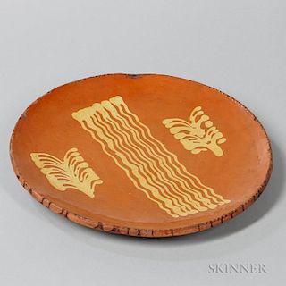 Large Trailed Slip-decorated Redware Charger