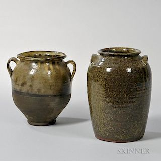 Two Green-glazed Stoneware Jars