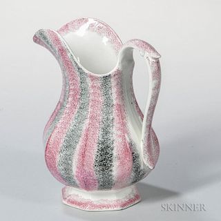 Large Black- and Purple-striped Spatterware Pitcher