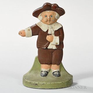 Cast Iron and Paint-decorated Judd Company Pointing Pilgrim Boy Doorstop