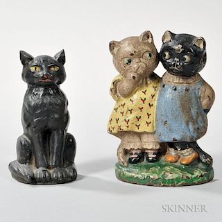 Two Cast Iron and Paint-decorated Cat Doorstops