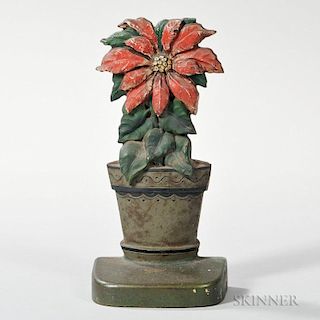 Cast Iron and Paint-decorated Poinsettia Doorstop