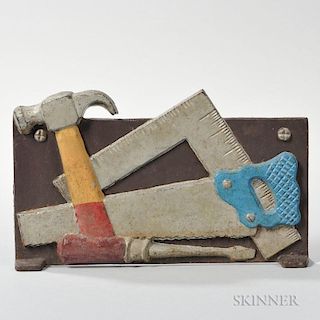 Cast Iron and Paint-decorated Carpenter's Tools Doorstop