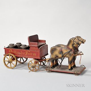 Folk Art Horse and Wagon Pull Toy