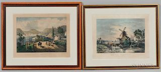 Two Currier & Ives, Publishers (American, 1857-1907) Lithographs: The Old Windmill
