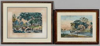 Two Currier & Ives, Publishers (American, 1857-1907) Lithographs: The Nearest Way to Summer Time