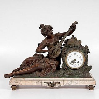 Spelter and Marble Clock by L&F Moreau 