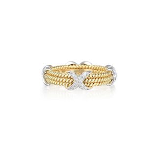 Tiffany & Co. Schlumberger Three-Row Gold Rope and Diamond "X" Ring