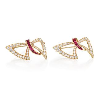 Oscar Heyman Ruby and Diamond Pins
