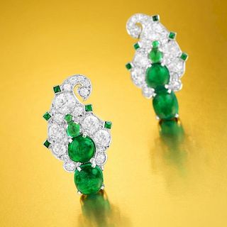 Art Deco Diamond and Emerald Earrings