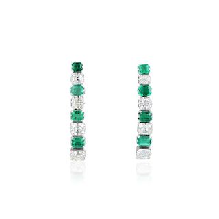 A Pair of Art Deco Diamond and Emerald Earrings