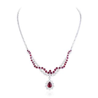 A Ruby and Diamond Pendant Necklace
