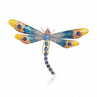 An Impressive Sapphire and Diamond Dragonfly Brooch