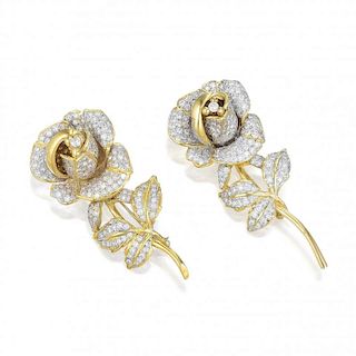 A Pair of Diamond Rose Pins