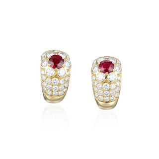 Van Cleef & Arpels Ruby and Diamond Fleurette Earrings